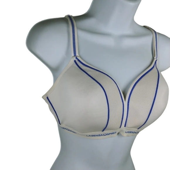 La Senza Spirit Wireless Padded Sports Bra  White Blue 38C - Picture 2 of 6